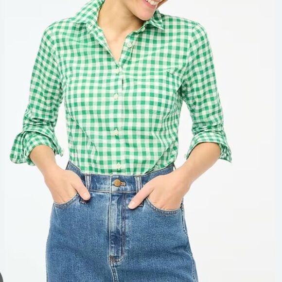 J.Crew Kelley Green and White Checked Shirt - Picture 2 of 9